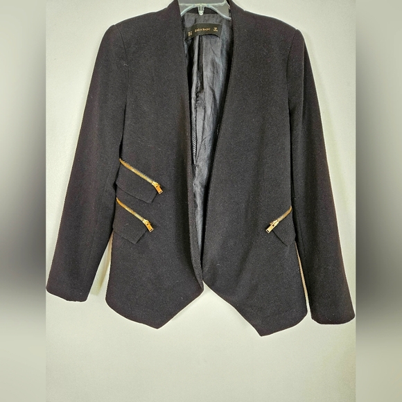 Zara Jackets & Blazers - Zara basic size M black blazer, 3 zip pockets open asymmetrical front